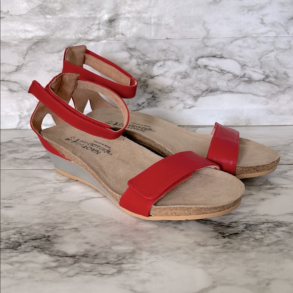 NAOT | women’s size 7 38 Pixie Sandal leather red with silver bottom adjustable - Picture 1 of 13